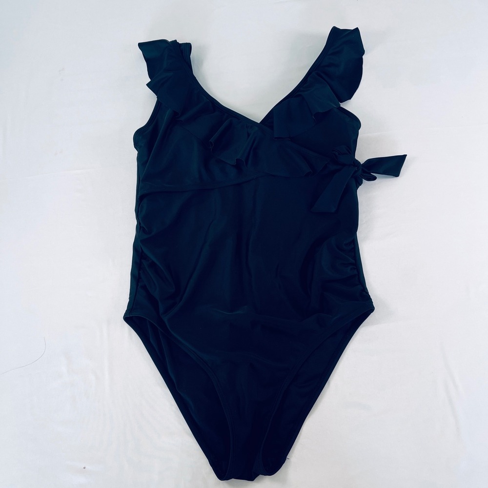 Kindred Bravely Maternity Nursing One Piece Swimsuit Black Ruffle Small Petite‎